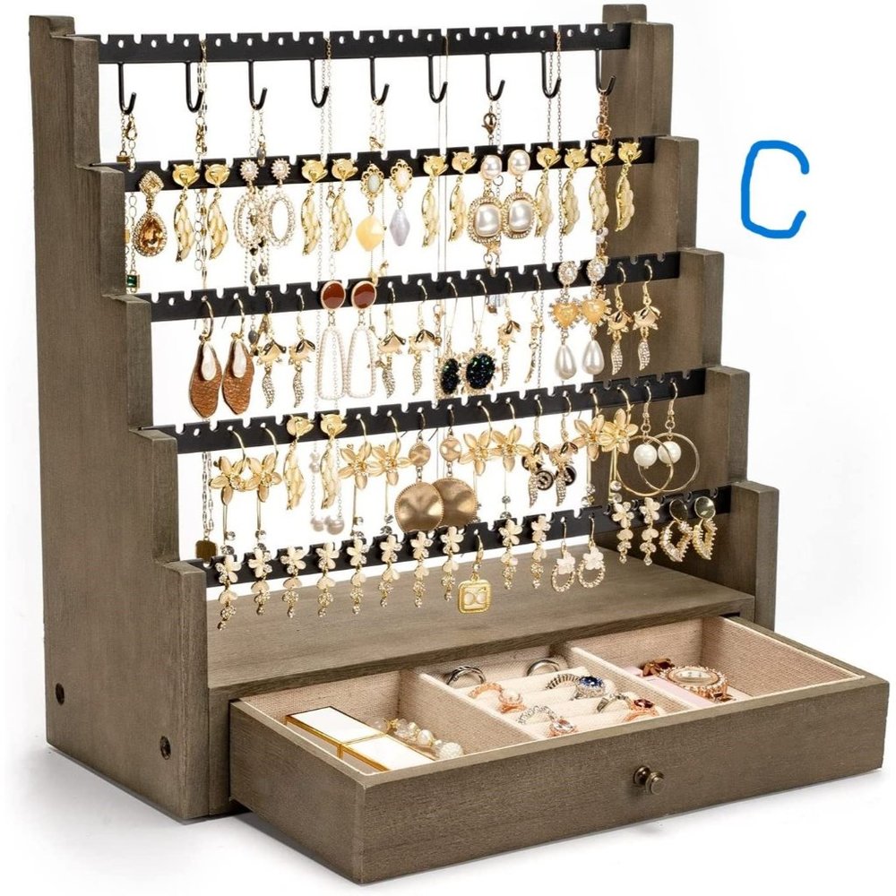 New Earring Organizer, 5 Layer Earring Holder Organizer with Metal Neckl… - Picture 3 of 8